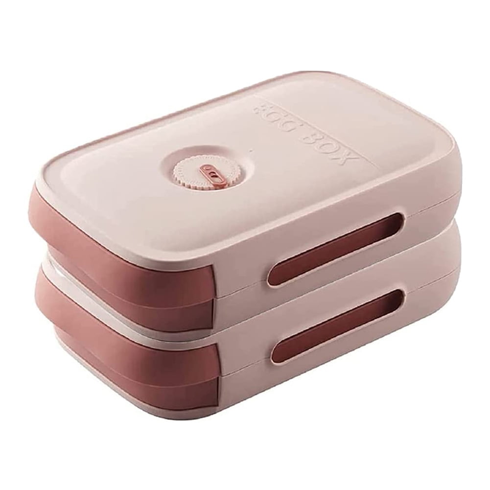 2 Pack Egg Storage Box,Refrigerator Egg Trays Egg Holder Container with Date Reminder,for Kitchen Storage Tool(Pink)