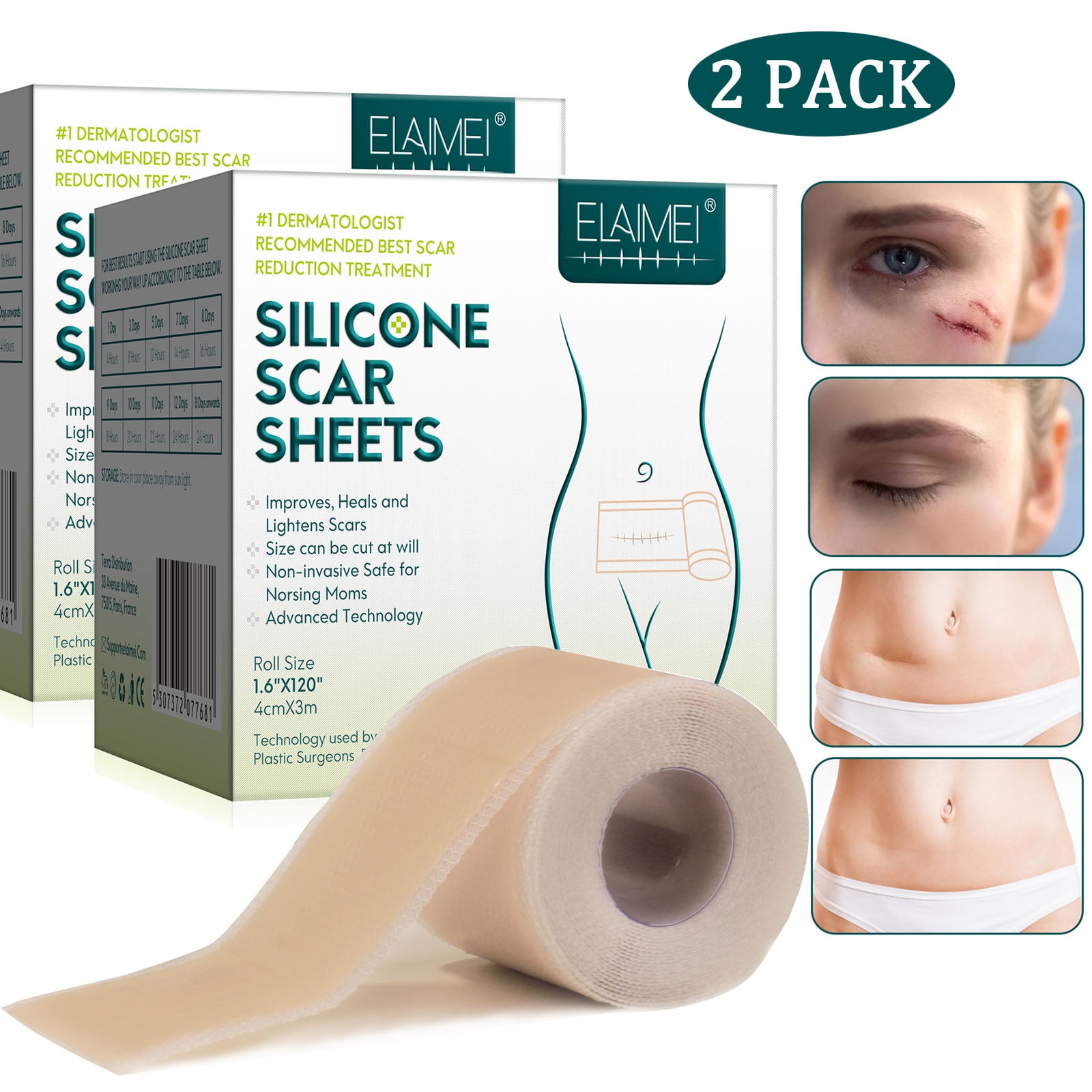 Puriderma Medical Silicone Scar Removal Sheets Set of 5 - Fast & Effective  on Keloid Surgery Burn Acne C-Section Scars