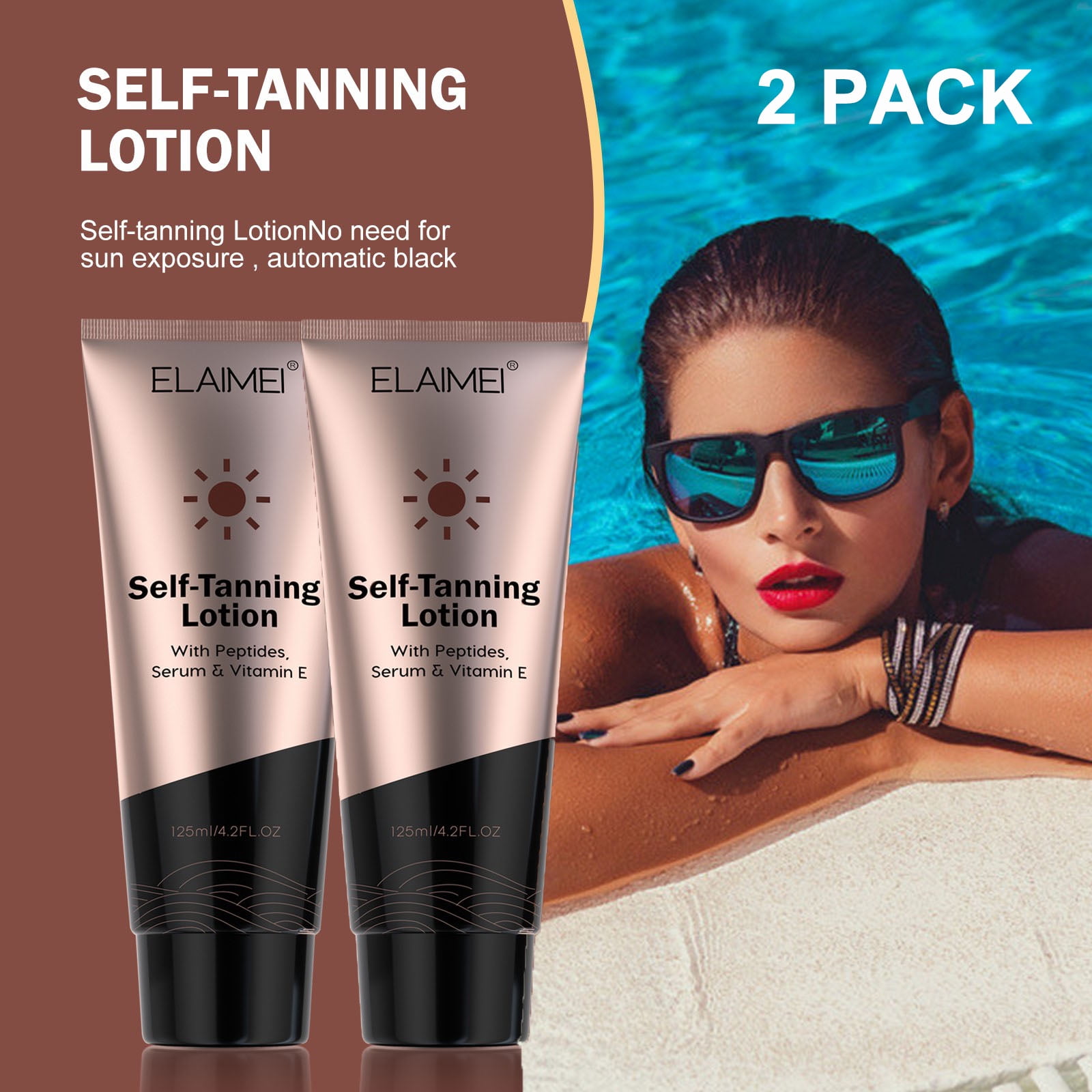 2 Pack Elaimei Self Tanner Bronzer Sunless Tanning Body Lotion with