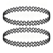 2 Pack Elastic Tattoo Choker Necklaces, 90s Y2K Gothic Adjustable Nylon Stretch Collar, Multi Color Black Rainbow Purple Punk Layering Chokers for Women Daily Party Cosplay