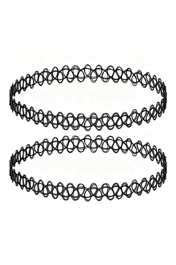 2 Pack Elastic Tattoo Choker Necklaces, 90s Y2K Gothic Adjustable Nylon Stretch Collar, Multi Color Black Rainbow Purple Punk Layering Chokers for Women Daily Party Cosplay
