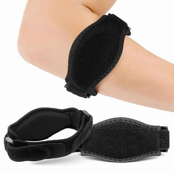 2 Pack Elbow Brace, Men Women Golfers Tennis Pain Relief for Tendonitis Adjustable Elbow Strap with Compression Pads (Black)