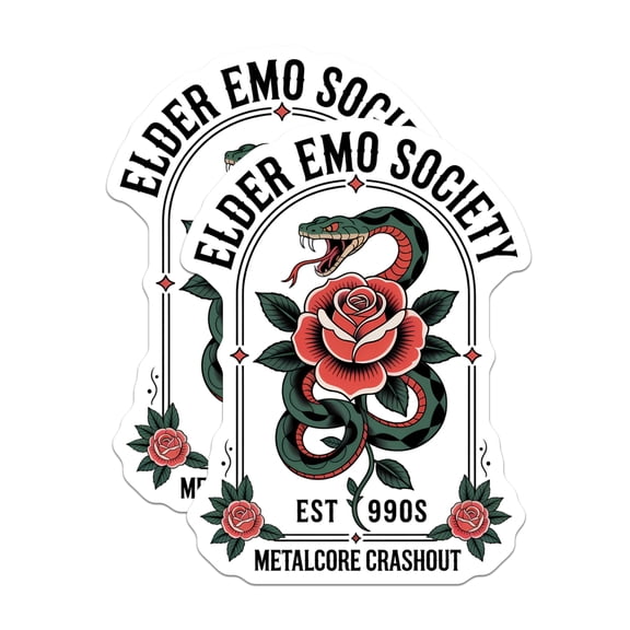 (2 Pack) Elder Emo Society Magnets - 90s Emo Metalcore Crashed Out - Snake Rose Tattoo Style - Retro Alternative Fan Art - 5 Inches On Longest Side - Thick Durable Magnet - Made in USA - MAG20906
