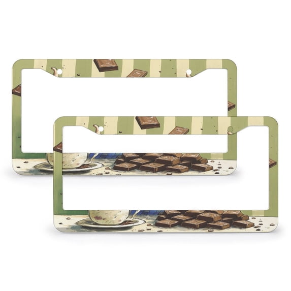 2 Pack Elderly Woman with Coffee License Plate Cover Dark Chocolate Healty Foods Licenses Plates Frames Front Licenses Plate Covers Car Tag Frame Metal 2 Holes for Women Men US Vehicles