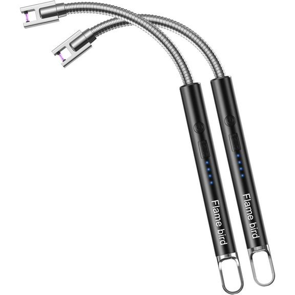 2 Pack Electric Candle Lighter Flameless Arc Windproof Flexible Long Neck USB Rechargeable Matches for BBQ Grill Fireworks Camping.(Black)