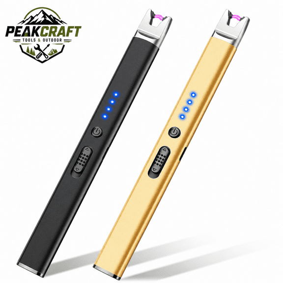 2 Pack Electric Candle Lighter, USB Rechargeable Plasma Arc Lighter with Safety Lock, Windproof Flameless Long Lighter for Candles, BBQ, Camping, Grill, Fireworks & Gas Stove, Silver/Rose Gold