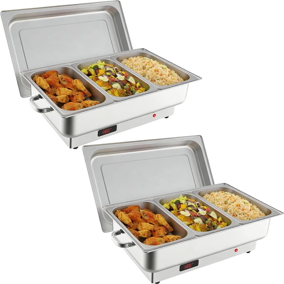 2 Pack Electric Chafing Dish Buffet Set,3 x 3 QT Stainless Steel Food Warmers, 600W Digital Display Temperature Control Serving Trays for Parties Catering Weddings, Sections Dishwasher Safe