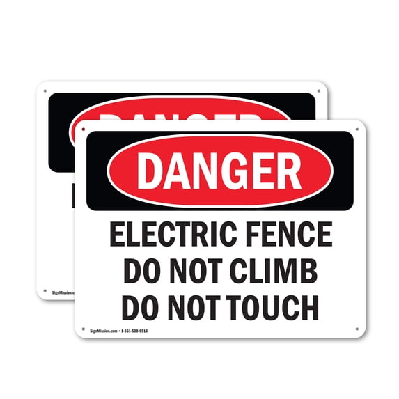 (2 Pack) Electric Fence Do Not Climb Do Not Touch OSHA Danger Sign 10 Inch X 7 Inch Plastic Sign, Weather Resistant, UV Protected for Workplace, Business, and Construction Site, Made in