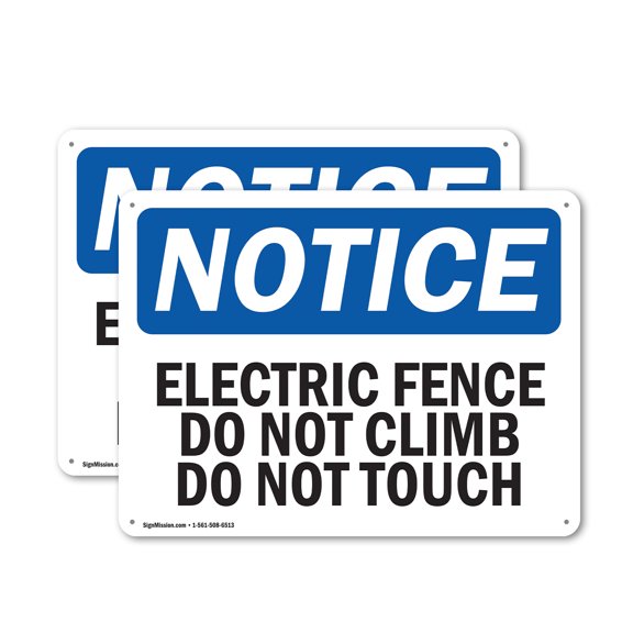 (2 Pack) Electric Fence Do Not Climb Do Not Touch OSHA Notice Sign 14 Inch X 10 Inch Plastic Sign, Weather Resistant, UV Protected for Workplace, Business, and Construction Site, Made