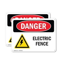 (2 Pack) Electric Fence OSHA Danger Sign 10 Inch X 7 Inch Plastic Sign, Weather Resistant, UV Protected for Workplace, Business, and Construction Site, Made in the USA