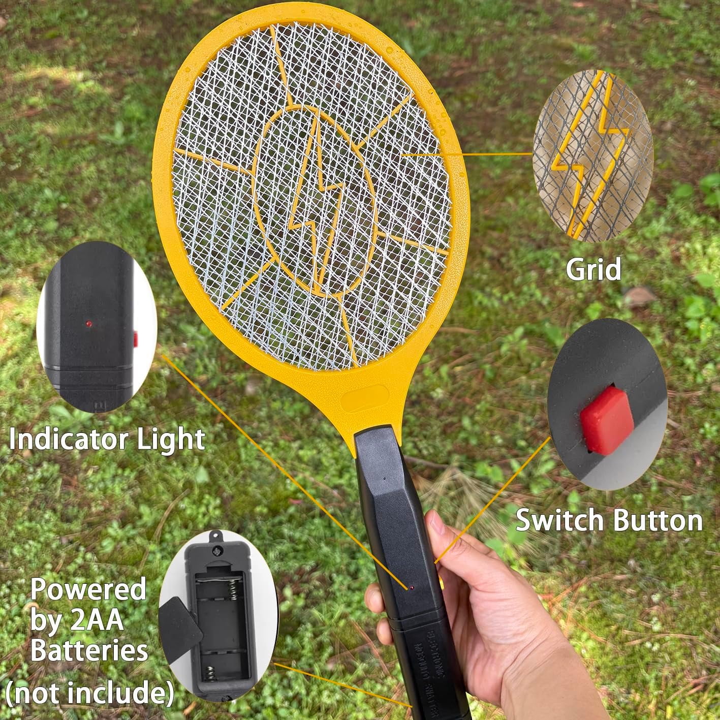 2 Pack Electric Fly Swatter, Handheld Bug Zapper Racket for Outdoor & Indoor, Tennis Mosquito Racket for Insect Battery Powered