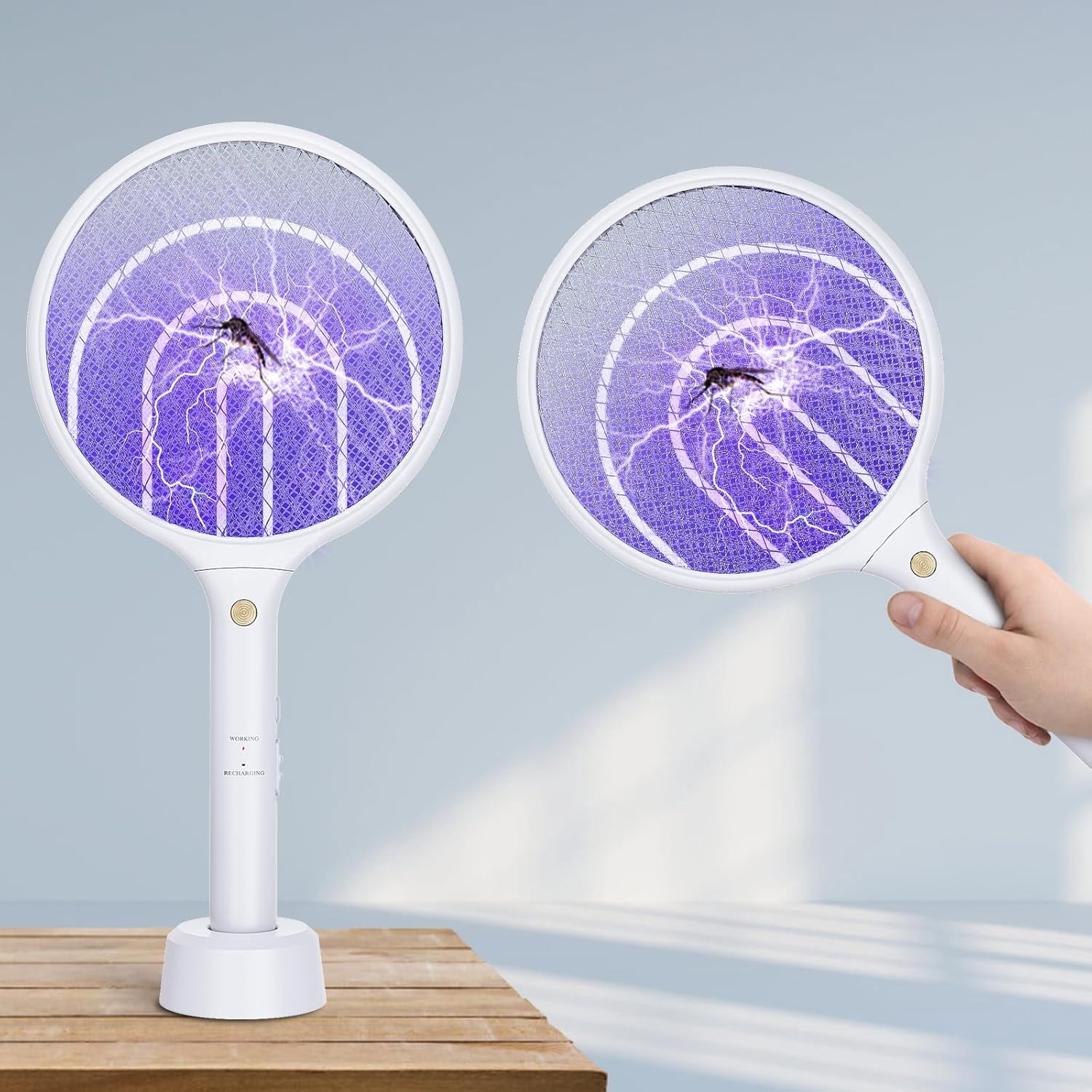 2 Pack Electric Fly Swatter Racket 3000V Bug Zapper 2 in 1 Mosquito ...