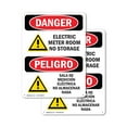 thumbnail image 1 of (2 Pack) Electric Meter Room No Storage Bilingual OSHA Danger Sign 18 Inch X 24 Inch Plastic Sign, Weather Resistant, UV Protected for Workplace, Business, and Construction Site, Made, 1 of 8