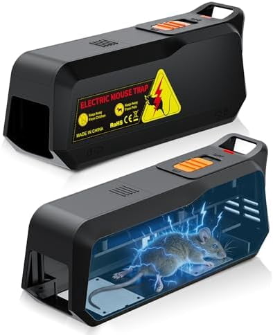 2 Pack Electric Mouse Trap Zapper with Powerful Voltage, Effective Electronic Mouse Traps Indoor for Home, No-Touch Disposal, Reusable Mice Catcher for Kitchen, Living Room and More (Black)