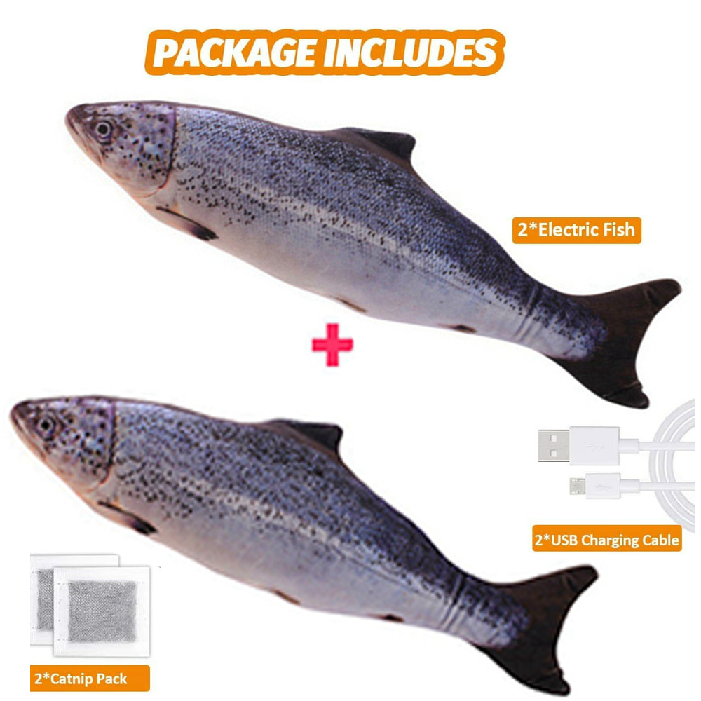 2 Pack Electric Moving Fish Cats Toy, Realistic Flopping Wagging Kicker