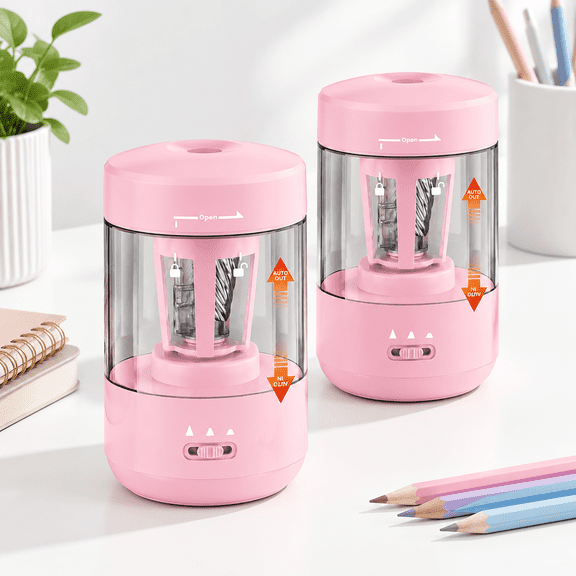 2 Pack Electric Pencilener For Classroom Fully Automatic Lightpink