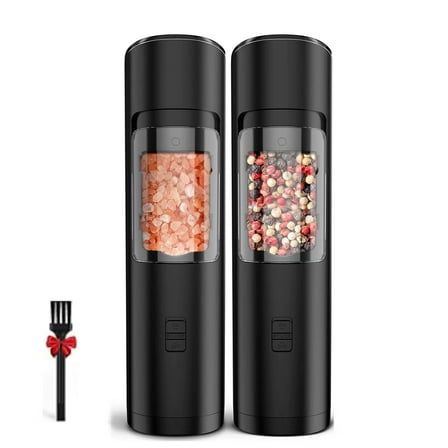 2 Pack Electric Salt And Pepper Grinder Set With Adjustable Coarseness,Battery-Powered LED Light,One-Hand Automatic Operation