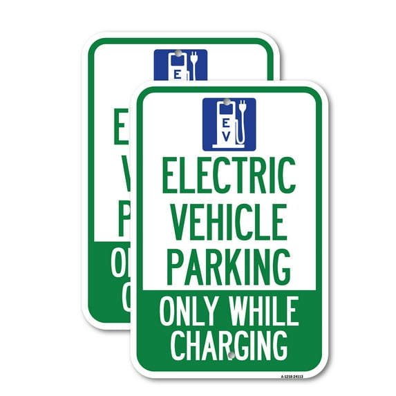 (2 Pack) Electric Vehicle Parking Only While Charging with Graphic | 12" X 18" Heavy-Gauge Aluminum Sign | Rust Free Aluminum, Weather Resistant, Waterproof, Fade Resistant, 2