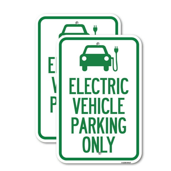 (2 Pack) Electric Vehicle Parking Only (With Graphic) | 12" X 18" Heavy-Gauge Aluminum Sign | Rust Free Aluminum, Weather Resistant, Waterproof, Fade Resistant, 2 Pre-drilled Holes