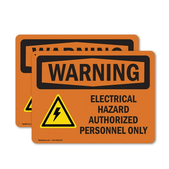 (2 Pack) Electrical Hazard Authorized With Symbol OSHA Warning Sign 14 Inch X 10 Inch Indoor / Outdoor Rust-Free Aluminum Metal Signs for Workplace, Workshop, and Construction Site,