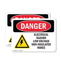 (2 Pack) Electrical Hazard Low Voltage OSHA Danger Sign 14 Inch X 10 Inch Plastic Sign, Weather Resistant, UV Protected for Workplace, Business, and Construction Site, Made in the USA
