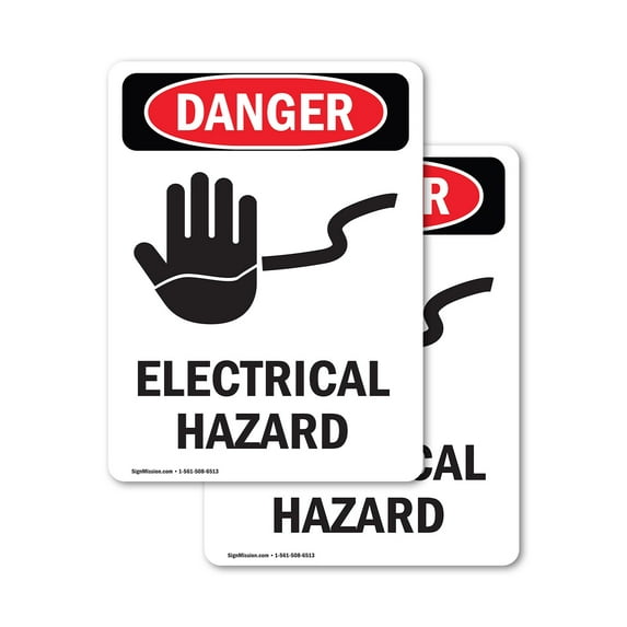 (2 Pack) Electrical Hazard OSHA Danger Sign 5 Inch X 3.5 Inch Vinyl Label Decal Sticker Weather Resistant, UV Protected for Workplace, Business, and Construction Site, Made in the USA