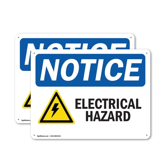 (2 Pack) Electrical Hazard OSHA Notice Sign 14 Inch X 10 Inch Plastic Sign, Weather Resistant, UV Protected for Workplace, Business, and Construction Site, Made in the USA