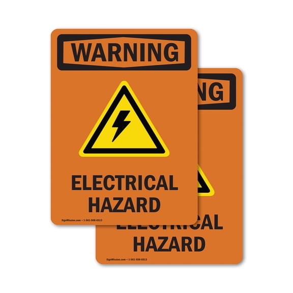 (2 Pack) Electrical Hazard With Symbol OSHA Warning Sign 5 Inch X 7 Inch Vinyl Label Decal Sticker Weather Resistant, UV Protected for Workplace, Business, and Construction Site, Made