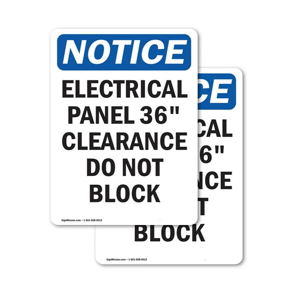 (2 Pack) Electrical Panel 36 Clearance OSHA Notice Sign 12 Inch X 18 Inch Vinyl Label Decal Sticker Weather Resistant, UV Protected for Workplace, Business, and Construction Site, Made