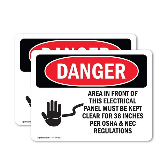 (2 Pack) Electrical Panel Keep Clear OSHA Danger Sign 18 Inch X 12 Inch Vinyl Label Decal Sticker Weather Resistant, UV Protected for Workplace, Business, and Construction Site, Made in