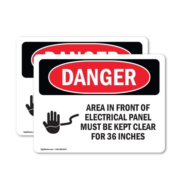 (2 Pack) Electrical Panel Keep Clear OSHA Danger Sign 5 Inch X 3.5 Inch Vinyl Label Decal Sticker Weather Resistant, UV Protected for Workplace, Business, and Construction Site, Made in