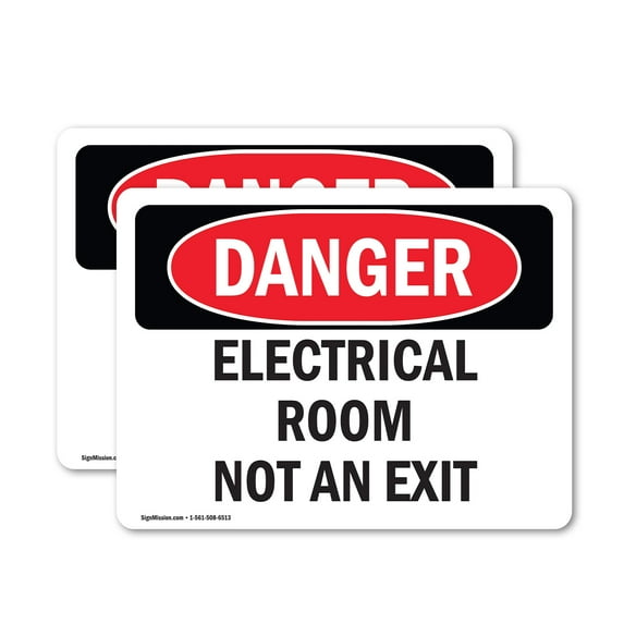 (2 Pack) Electrical Room Not An Exit OSHA Danger Sign 10 Inch X 7 Inch Vinyl Label Decal Sticker Weather Resistant, UV Protected for Workplace, Business, and Construction Site, Made in
