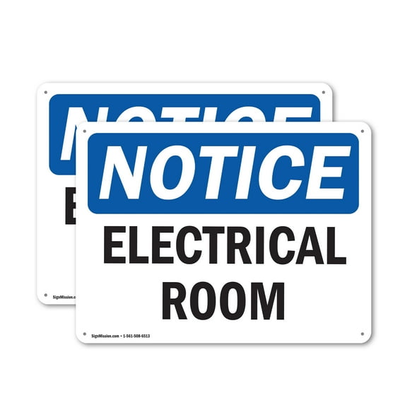 (2 Pack) Electrical Room OSHA Notice Sign 18 Inch X 12 Inch Plastic Sign, Weather Resistant, UV Protected for Workplace, Business, and Construction Site, Made in the USA