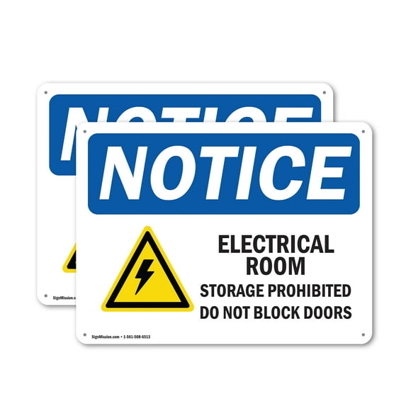 (2 Pack) Electrical Room Storage Prohibited OSHA Notice Sign 10 Inch X 7 Inch Plastic Sign, Weather Resistant, UV Protected for Workplace, Business, and Construction Site, Made in the