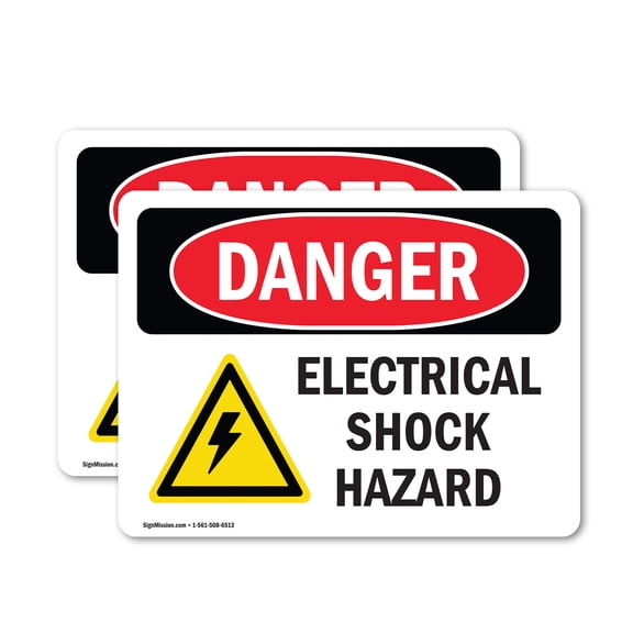 (2 Pack) Electrical Shock Hazard OSHA Danger Sign 5 Inch X 3.5 Inch Vinyl Label Decal Sticker Weather Resistant, UV Protected for Workplace, Business, and Construction Site, Made in the