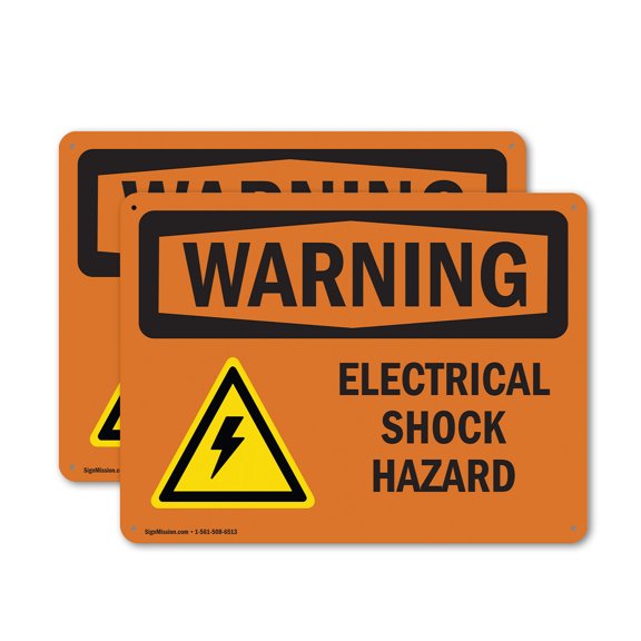 (2 Pack) Electrical Shock Hazard With Symbol OSHA Warning Sign 10 Inch X 7 Inch Indoor / Outdoor Rust-Free Aluminum Metal Signs for Workplace, Workshop, and Construction Site, Made in