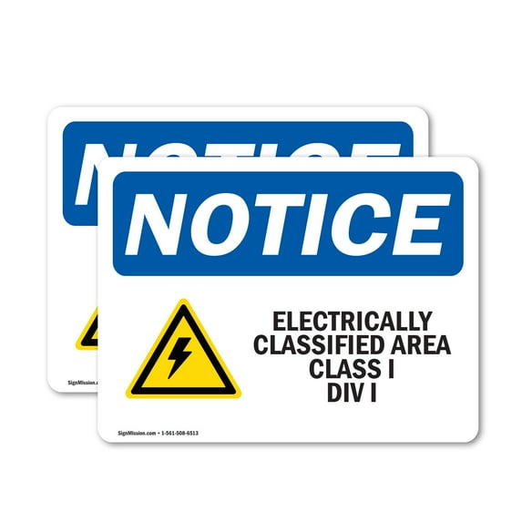 (2 Pack) Electrically Classified Area OSHA Notice Sign 18 Inch X 12 Inch Plastic Sign, Weather Resistant, UV Protected for Workplace, Business, and Construction Site, Made in the USA