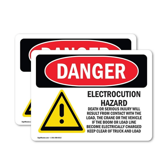 (2 Pack) Electrocution Hazard Crane OSHA Danger Sign 14 Inch X 10 Inch Vinyl Label Decal Sticker Weather Resistant, UV Protected for Workplace, Business, and Construction Site, Made in