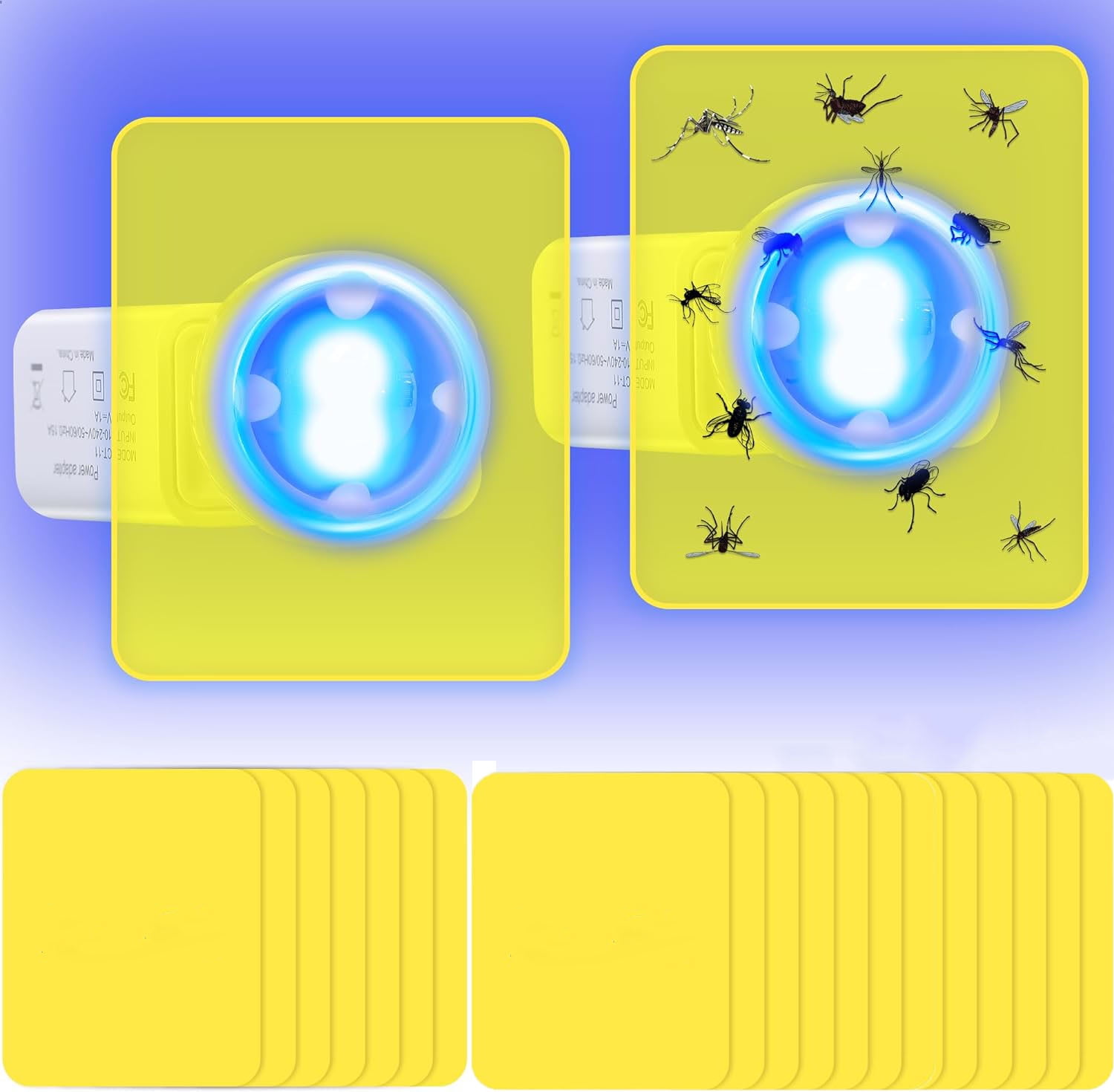 2 Pack Electronic Flying Trap Plug in, Bug Catcher Mosquito Fly Trap Gnat Killer, Bug Killer Catcher for Indoor Office, Mosquito Trap with 20 Pcs Sticky Pad for Flies, Gnats, Moths