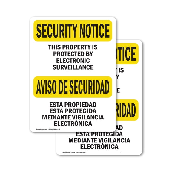 (2 Pack) Electronic Surveillance Bilingual OSHA Security Notice Sign