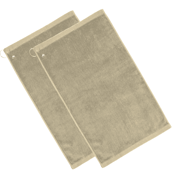 2-Pack Elegani Premium Cotton Terry Velour Golf Towel - Beige, 16" x 26" with Corner Hook & Grommet
