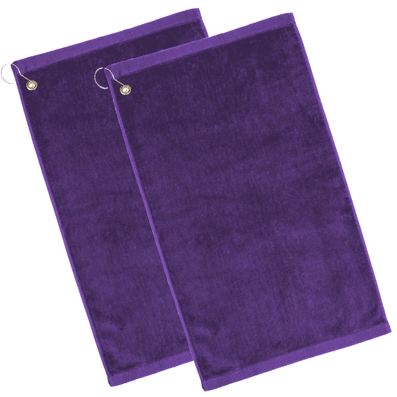 2-Pack Elegani Premium Cotton Terry Velour Golf Towel - Purple, 16" x 26" with Corner Hook & Grommet