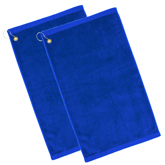 2-Pack Elegani Premium Cotton Terry Velour Golf Towel - Royal Blue, 16" x 26" with Corner Hook & Grommet