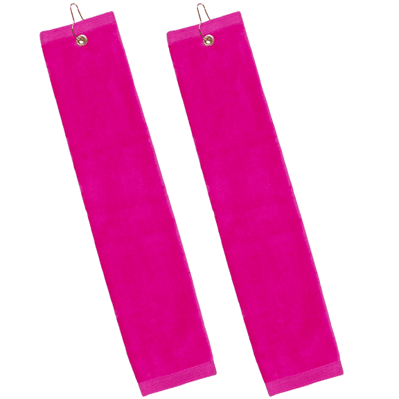 2-Pack Elegani Premium Cotton Terry Velour Golf Towel Set - Hot Pink 16" x 26" with Tri-fold Hook & Grommet Placement