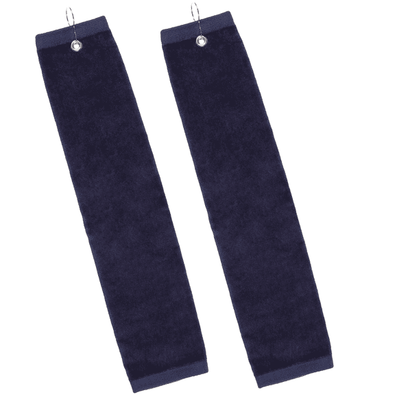 2-Pack Elegani Premium Cotton Terry Velour Golf Towel Set - Navy 16" x 26" with Tri-fold Hook & Grommet Placement