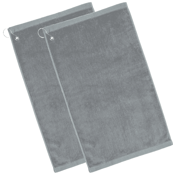 2-Pack Elegani Premium Cotton Terry Velour Golf Towel - Silver, 16" x 26" with Corner Hook & Grommet