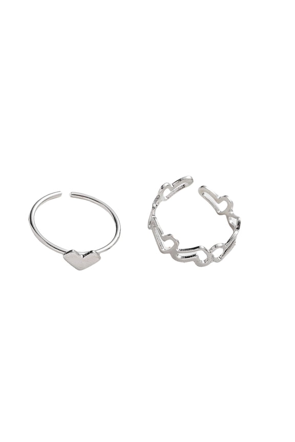 2 Pack Elegant Heart Cutout Rings Fashionable Hollow Rings Adjustable Open Rings for Dates Parties and Daily Outfits