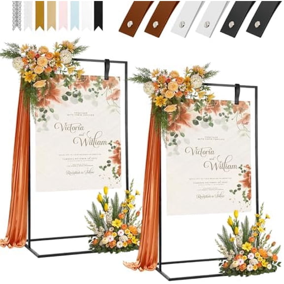 2 Pack Elegant Wedding Welcome Sign Stand Sturdy Welcome to Our Wedding Sign Holder for Seating Charts & Event Decor - A Beautiful Black Metal Easel to Welcome Guests, Signs, Poster