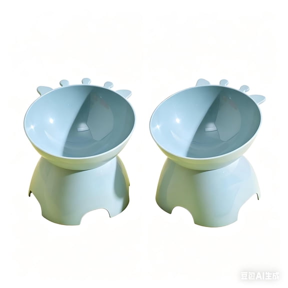 2-Pack Elevated 15° Tilted Cat Bowl, Neck Protection Anti-Tip Giraffe Shaped Food-Grade Plastic Pet Feeder, Easy to Clean for Cats & Small Dogs, Gray
