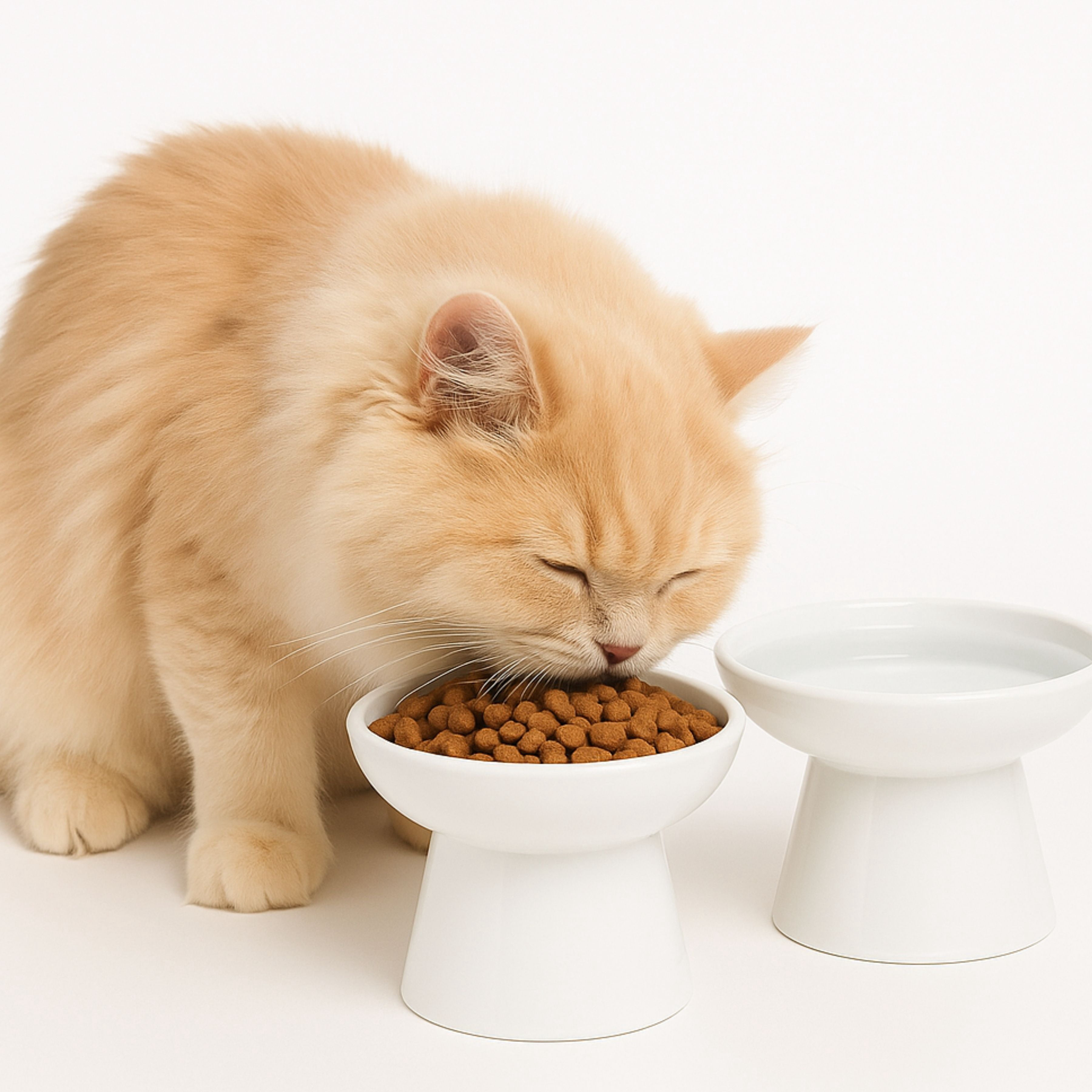 2-Pack Elevated Ceramic Cat Bowls, 10oz Raised Pet Food and Water Dishes, Whisker-Friendly Wide Shallow Design, Non-Slip Base, Microwave & Dishwasher Safe, For Cats and Small Dogs